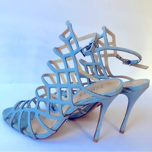 SCHUTZ JULIANA DRESS SANDAL JEANS BLUE CAGED STILETTO PUMP SIZE 6.5B LIGHT BLUE - Picture 3 of 12